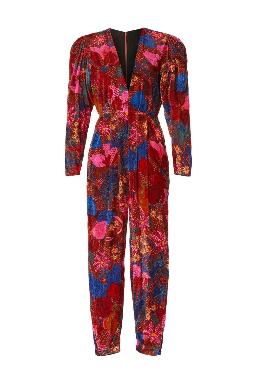 FARM Rio Velvet Red Floral Print Snake Garden Boho Jumpsuit - Size Large