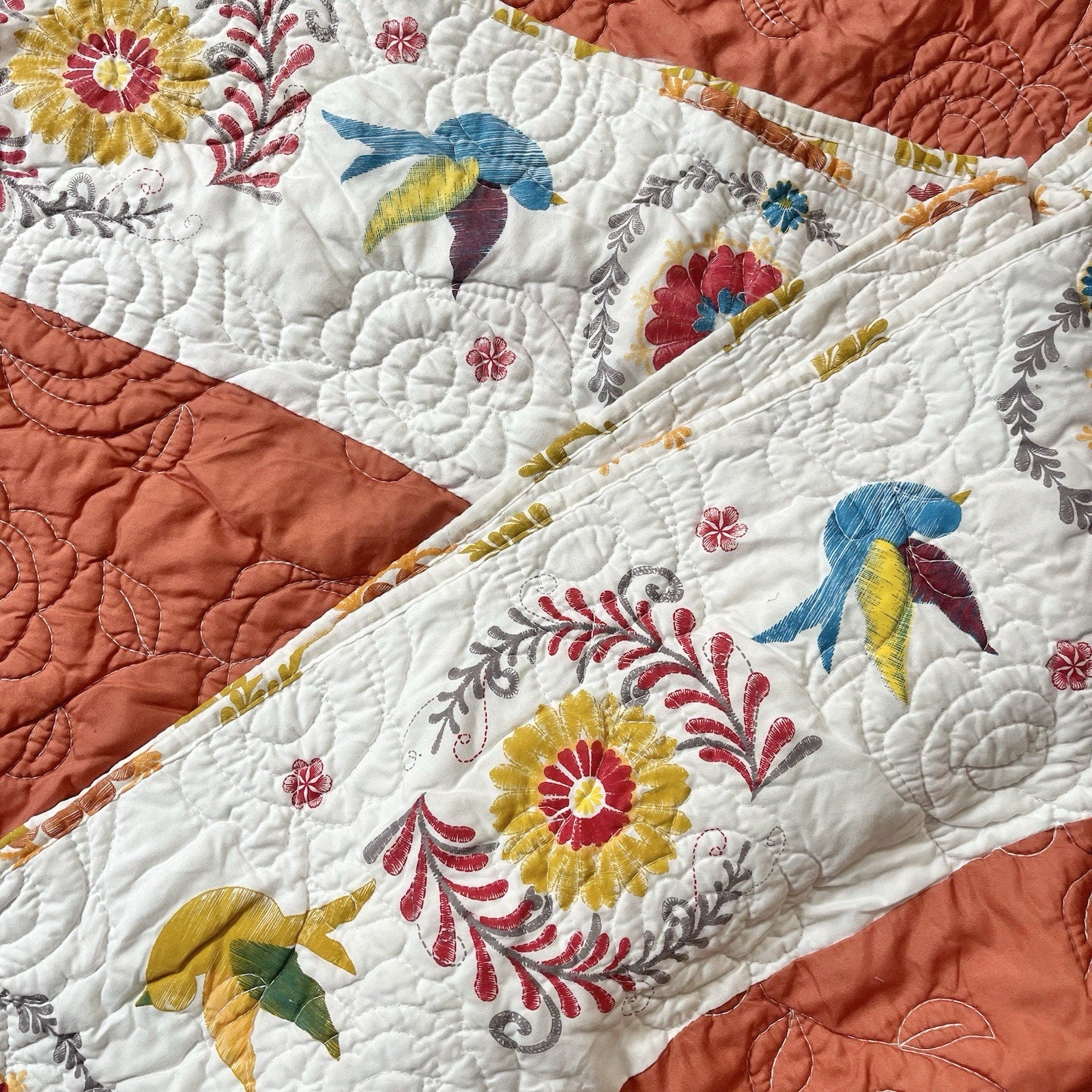 NEW Anthropologie King Floral Reversible Boho Quilt Bedspread Blanket Sham Set