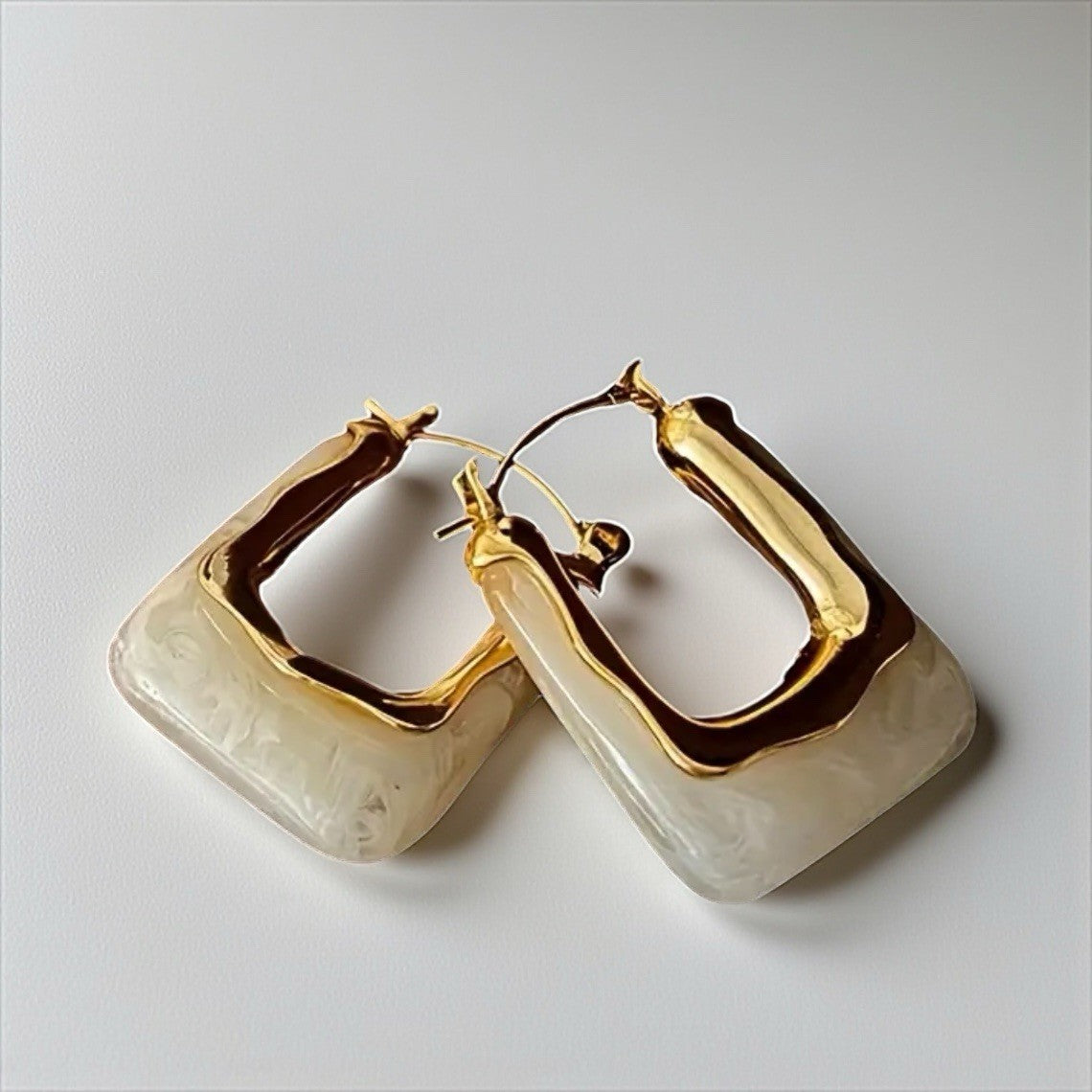 NEW Anthropologie White Resin & Gold Plated Chunky Hoop Dangle Earrings Jewelry