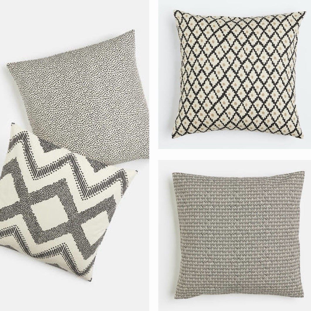 NEW West Elm (Set of 4) Black & White Boho Throw Pillow Cover Case Shams 20 x 20