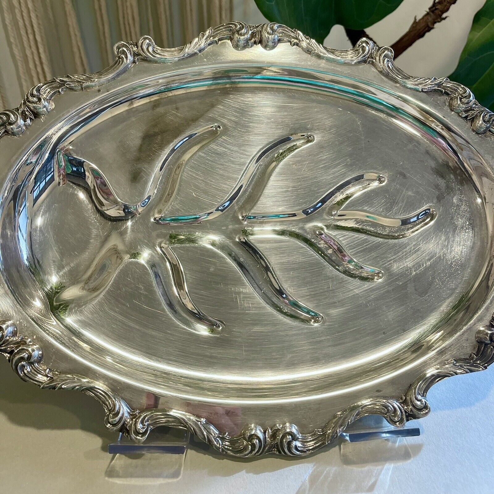 Vintage 1921 La Reine Pattern Silver Plate Footed Tray Platter by Wallace - 16"