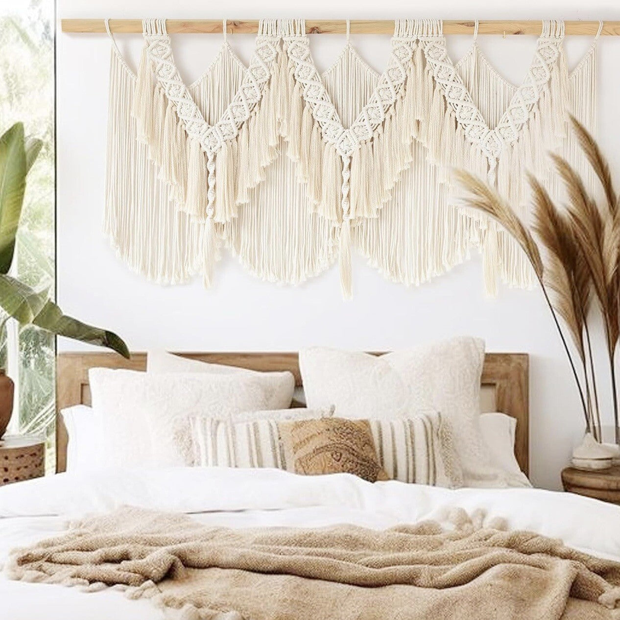 NEW Anthro XL Boho Cotton Tapestry Macrame Woven Dyed Yarn Wall Hanging 25 x 47