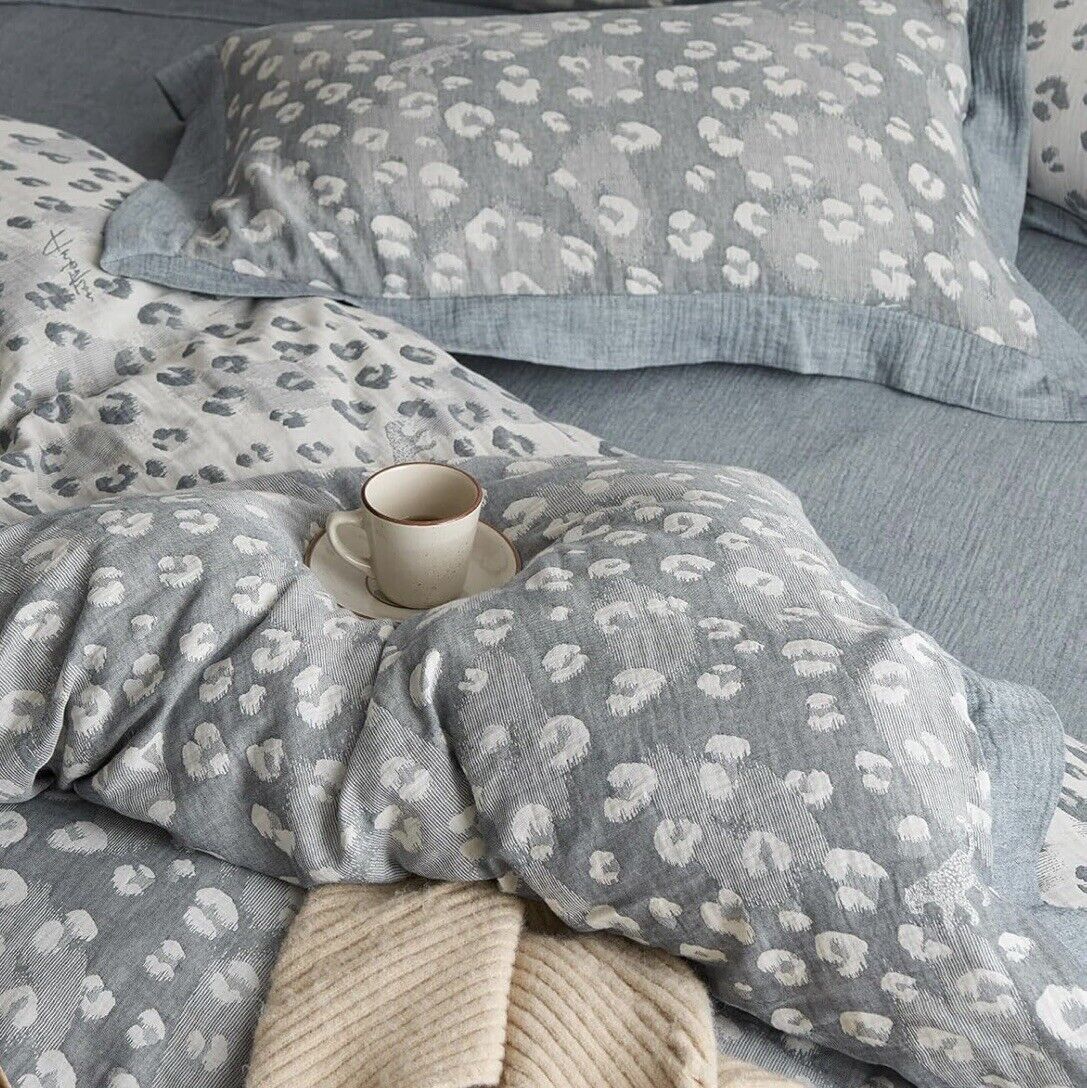 NEW Anthropologie Blue Grey Spotted Boho King Size Bedding Duvet Sham Case Set