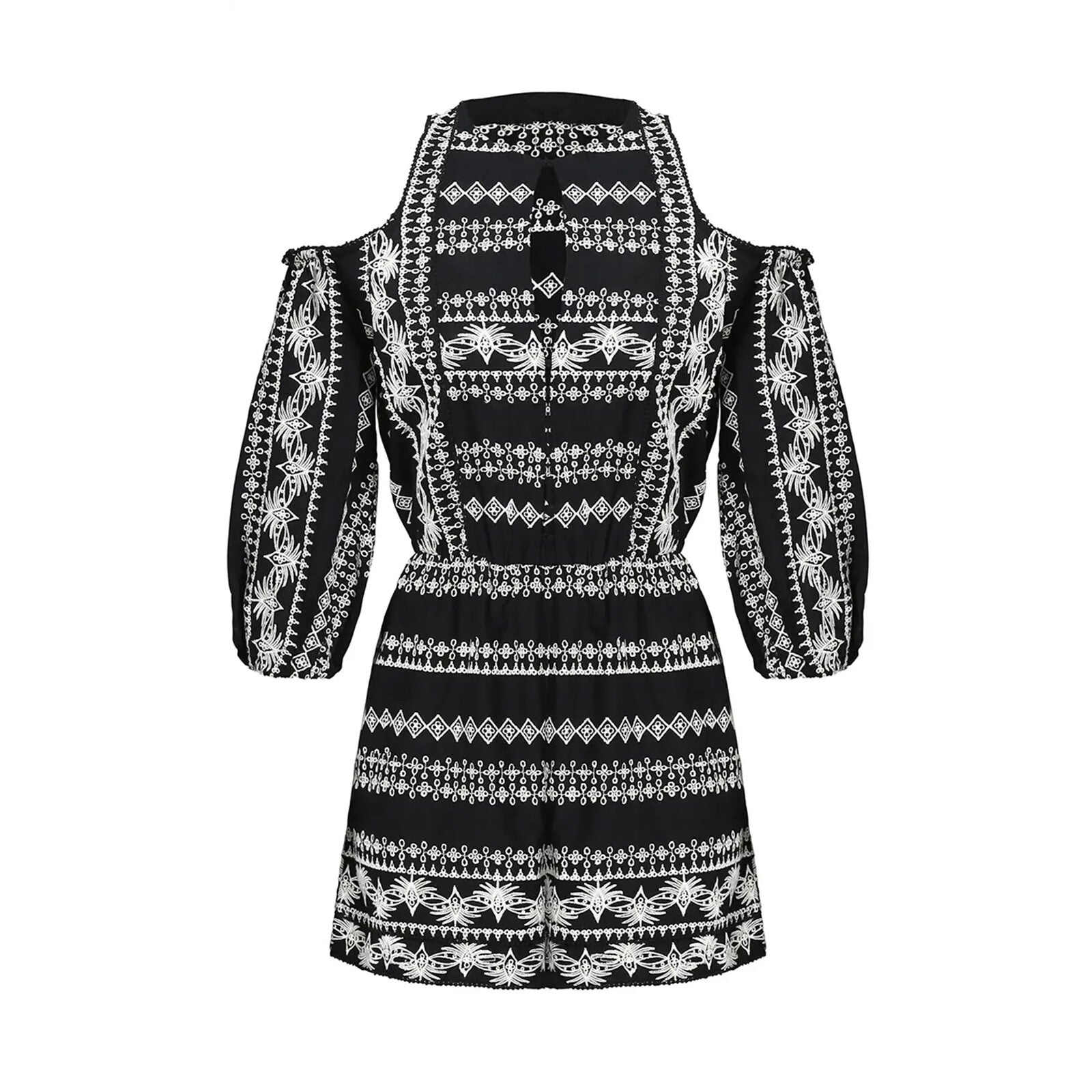 Free People /  Rachel Zoe Black Embroidered Romper - Size 6 / Medium  | $385