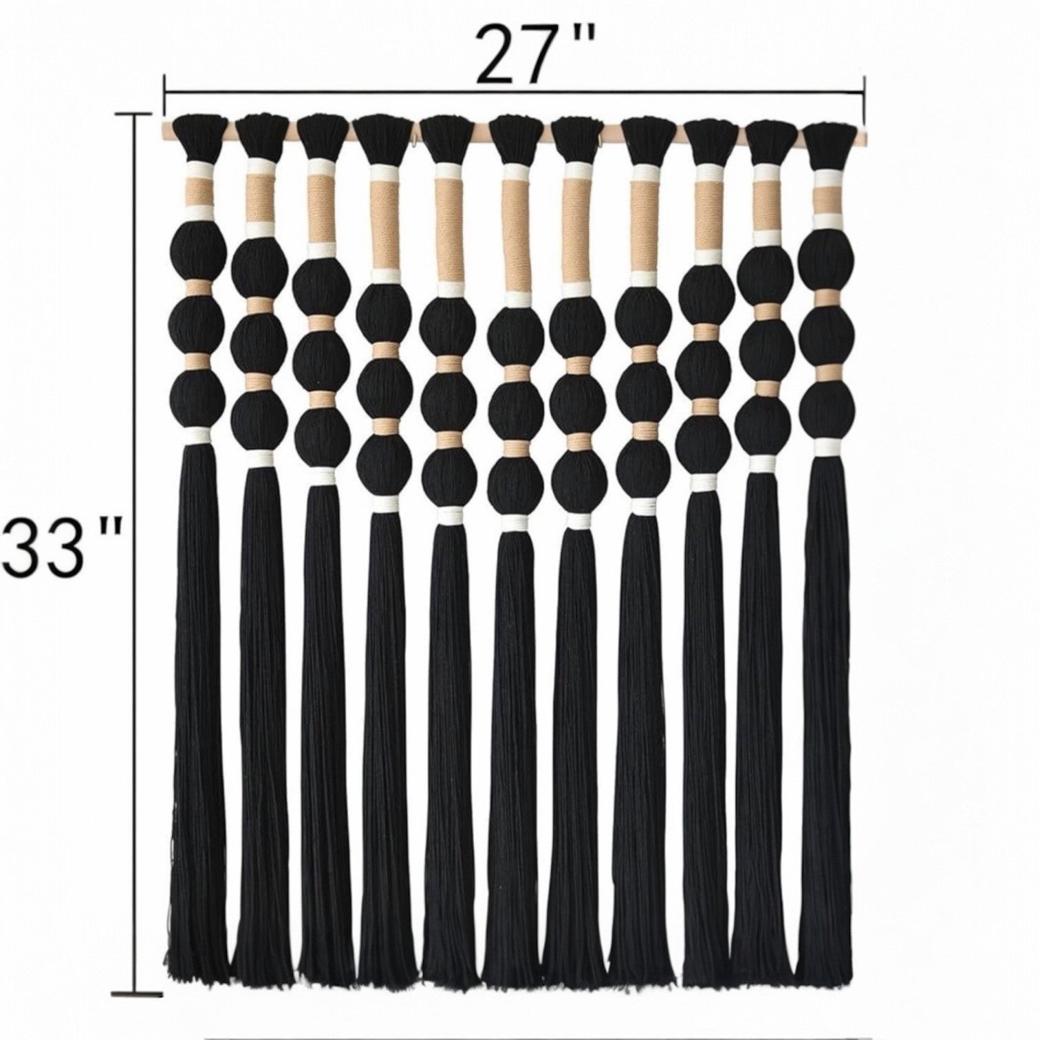NEW Anthropologie XL Boho Black Ball Tassel Tapestry Woven Wall Hanging - 33"