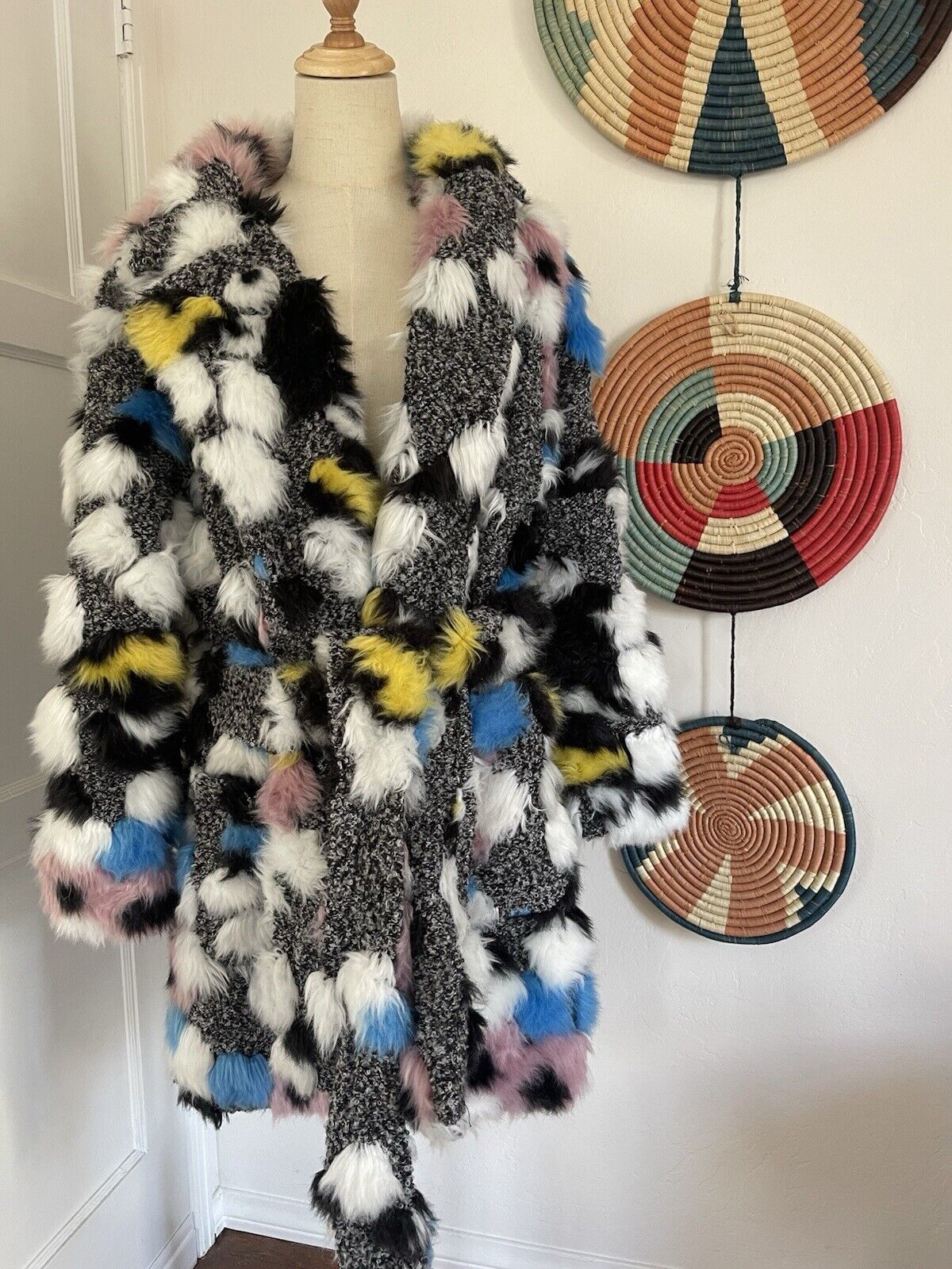 Hutch “The Kat” Faux Fur Pom Pom Colorful Boho Coat Jacket Parka Size Large / XL