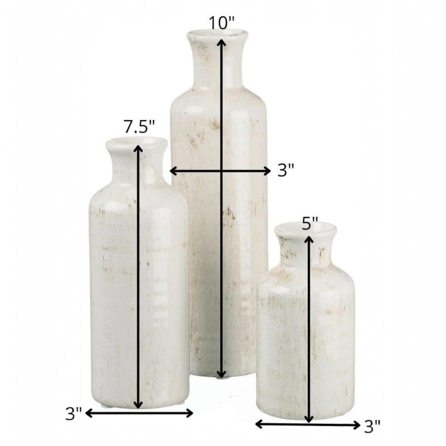 NEW West Elm (Set of 3) Large Ceramic White Beige Tall Boho Flower Vases Vase