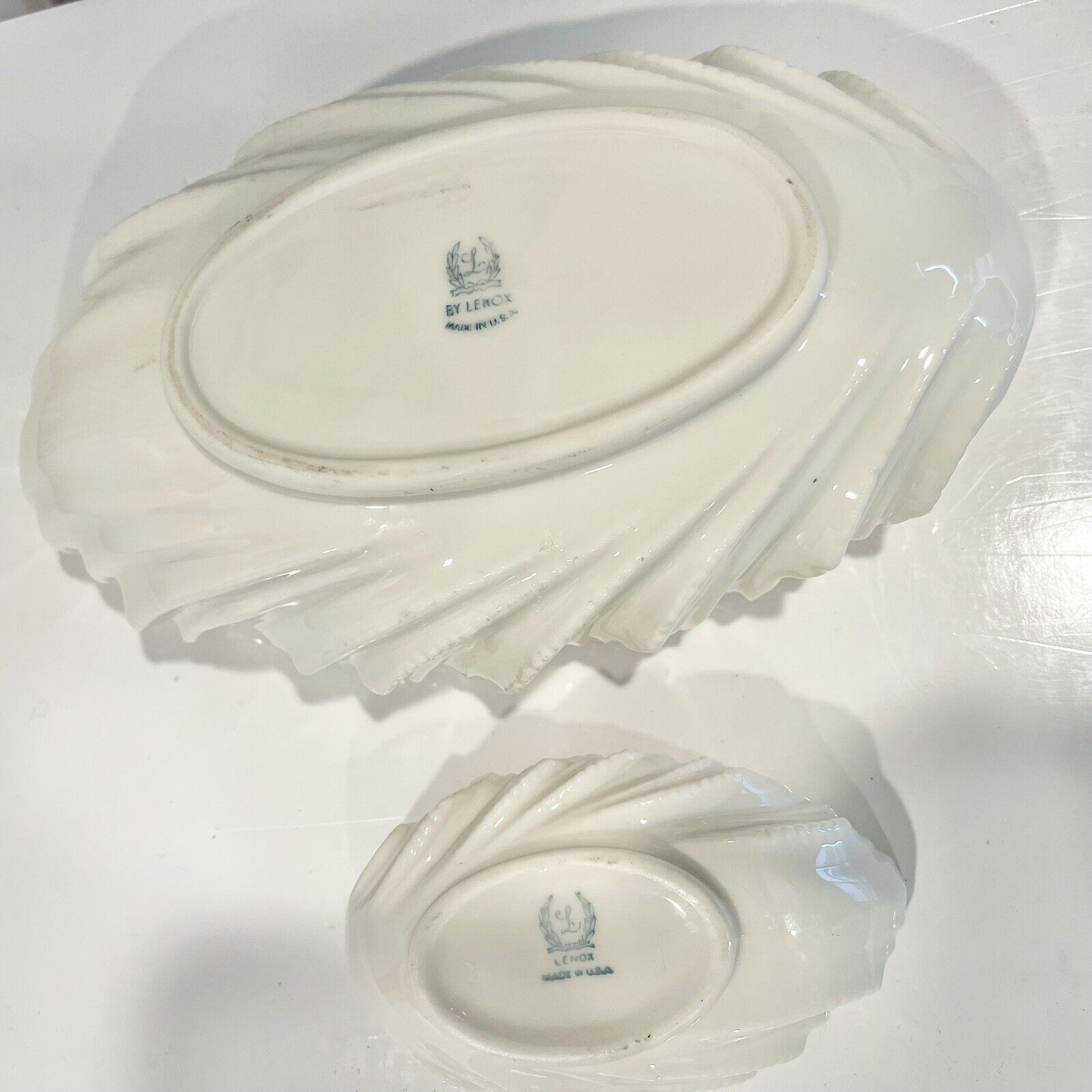 Vintage Lenox Acanthus Leaf Bowl Set / 2 Candy Dish Tray Porcelain Ceramic Bowls