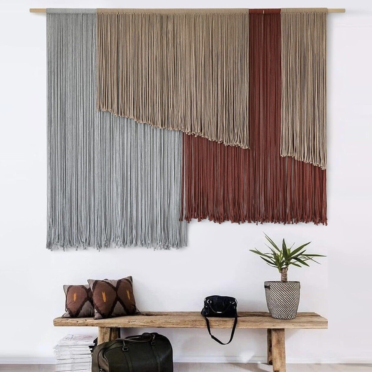 NEW Anthropologie XL Boho Tapestry Macrame Woven Color Block Wall Hanging 57x43