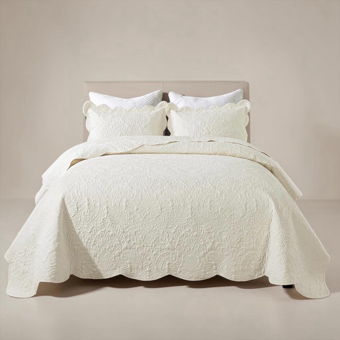 NEW Anthropologie White Cream King Reversible Quilt Bedspread Blanket Sham Set