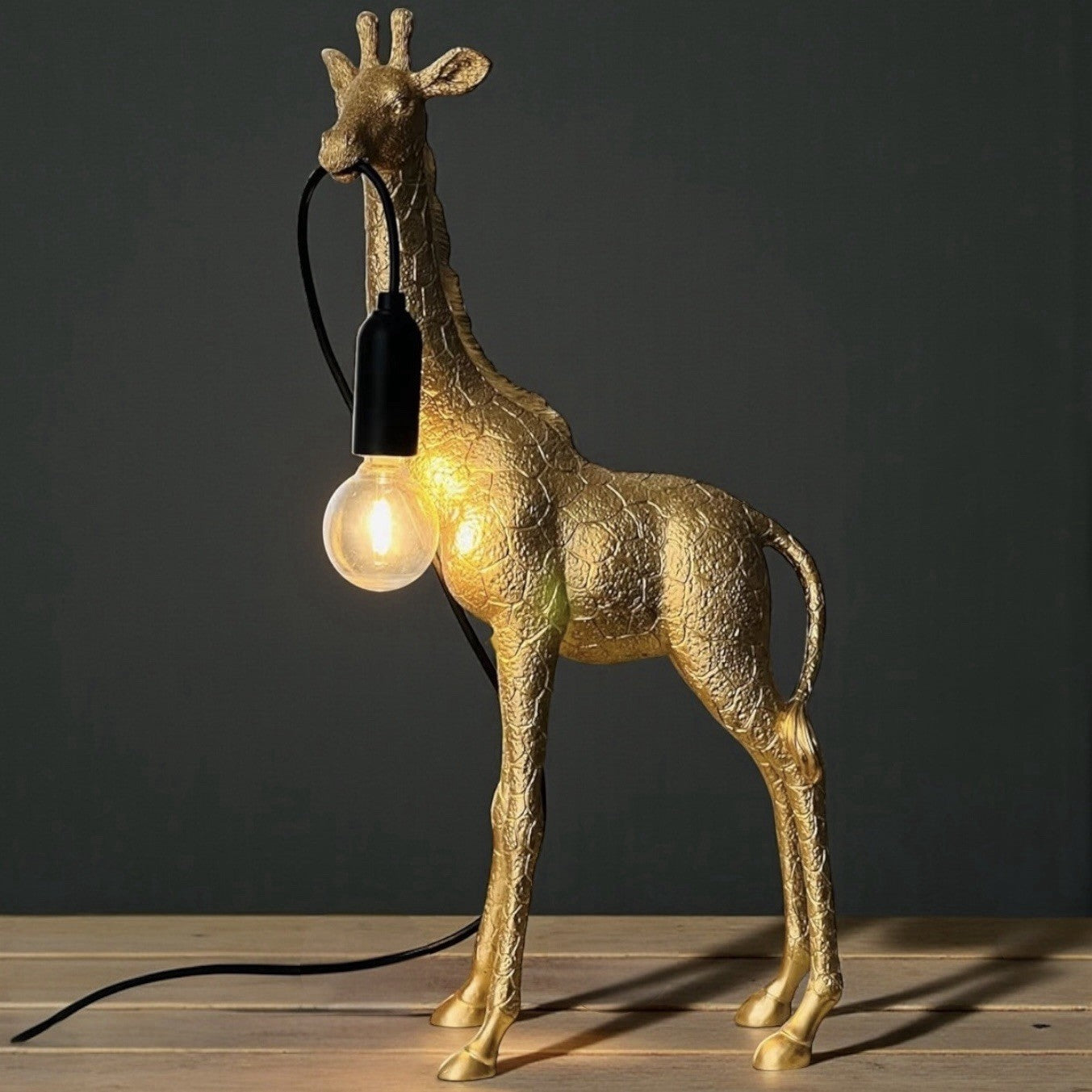 NEW Anthropologie Large Gold Boho Giraffe Table Lamp Lighting Art Deco Set - 14"