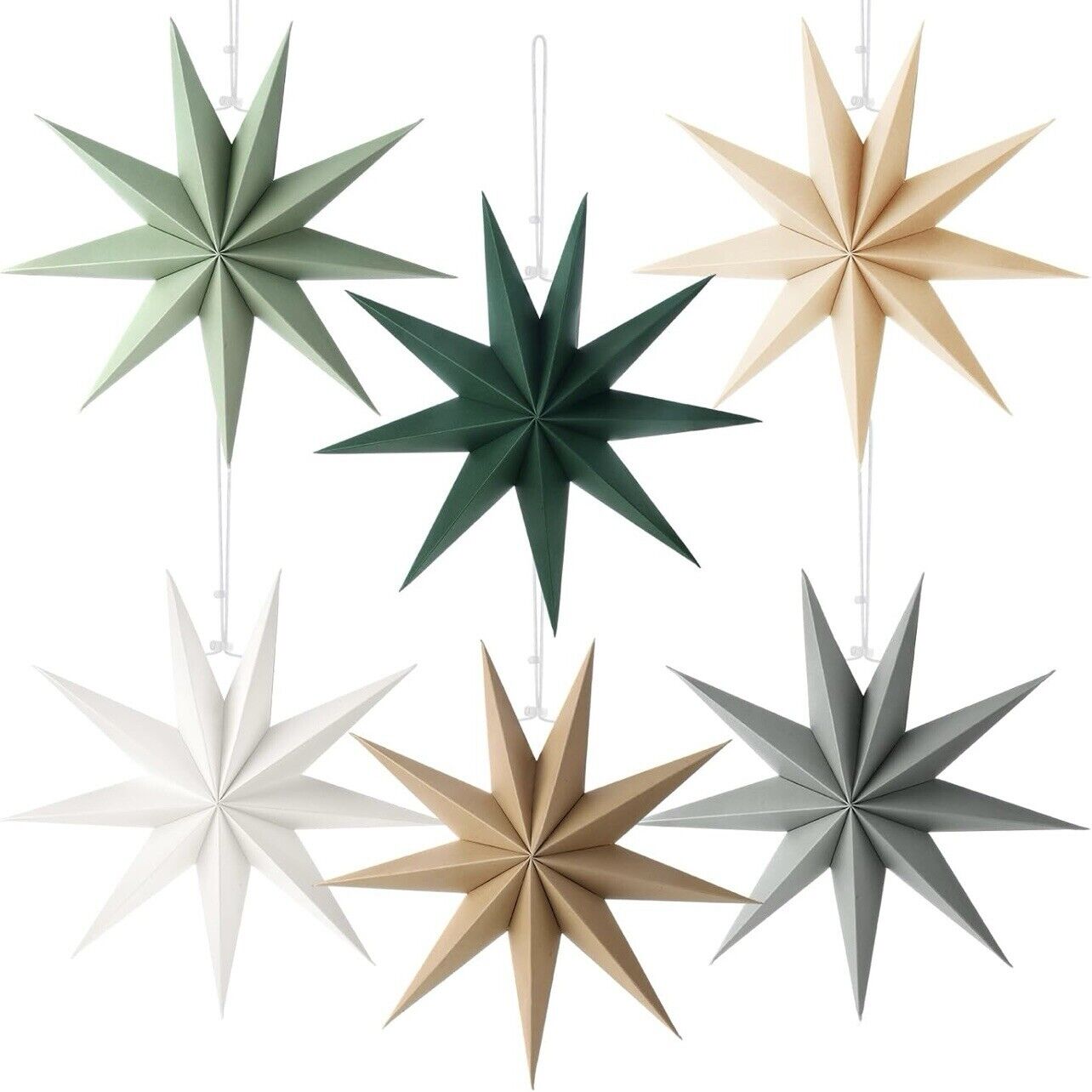 NEW West Elm 6 Piece Boho Pointed Star Christmas Tree Ornaments Set Boho - 12"