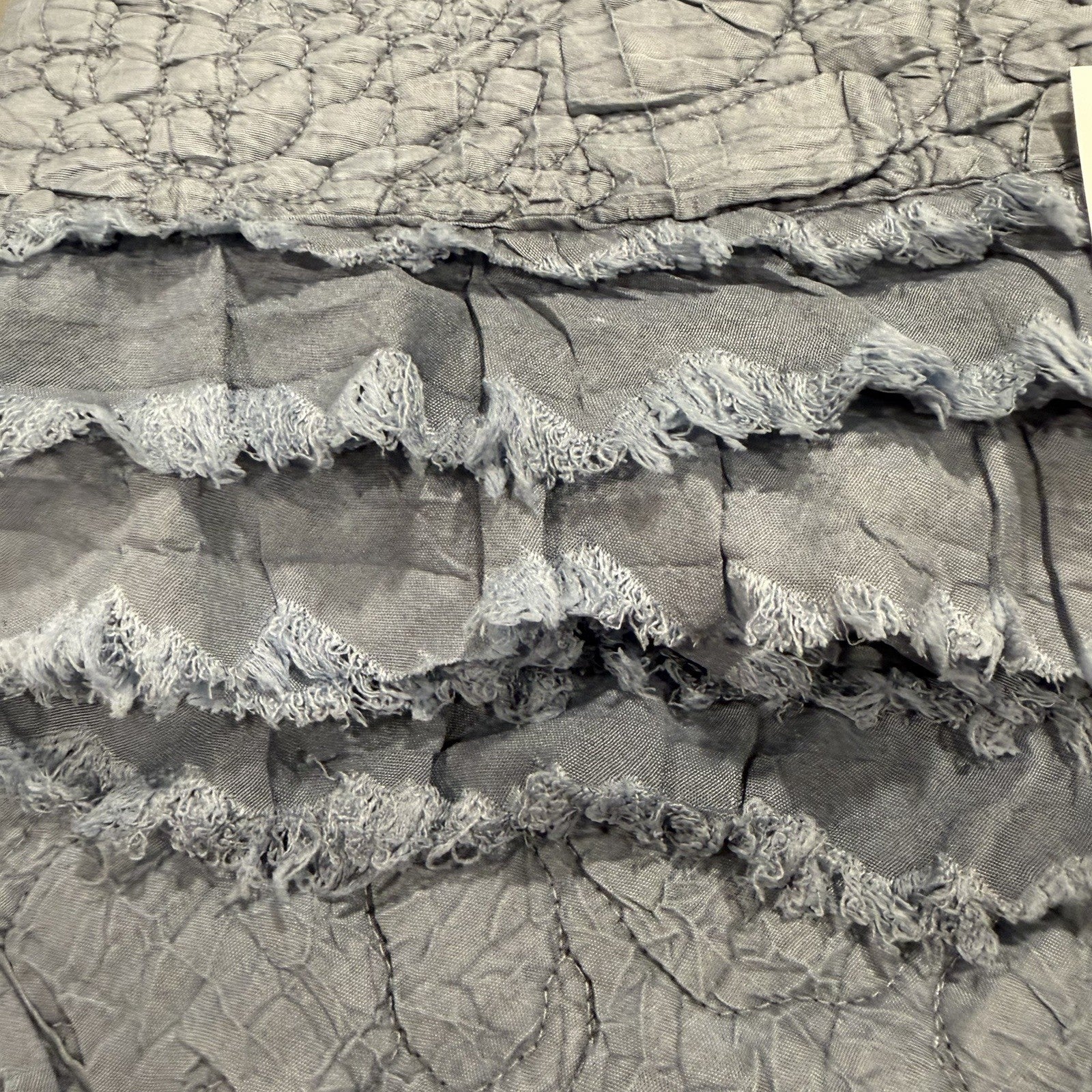 NEW Anthro Dusty Blue Boho Ruffle Crinkle Queen / King Bedding Quilt & Sham Set