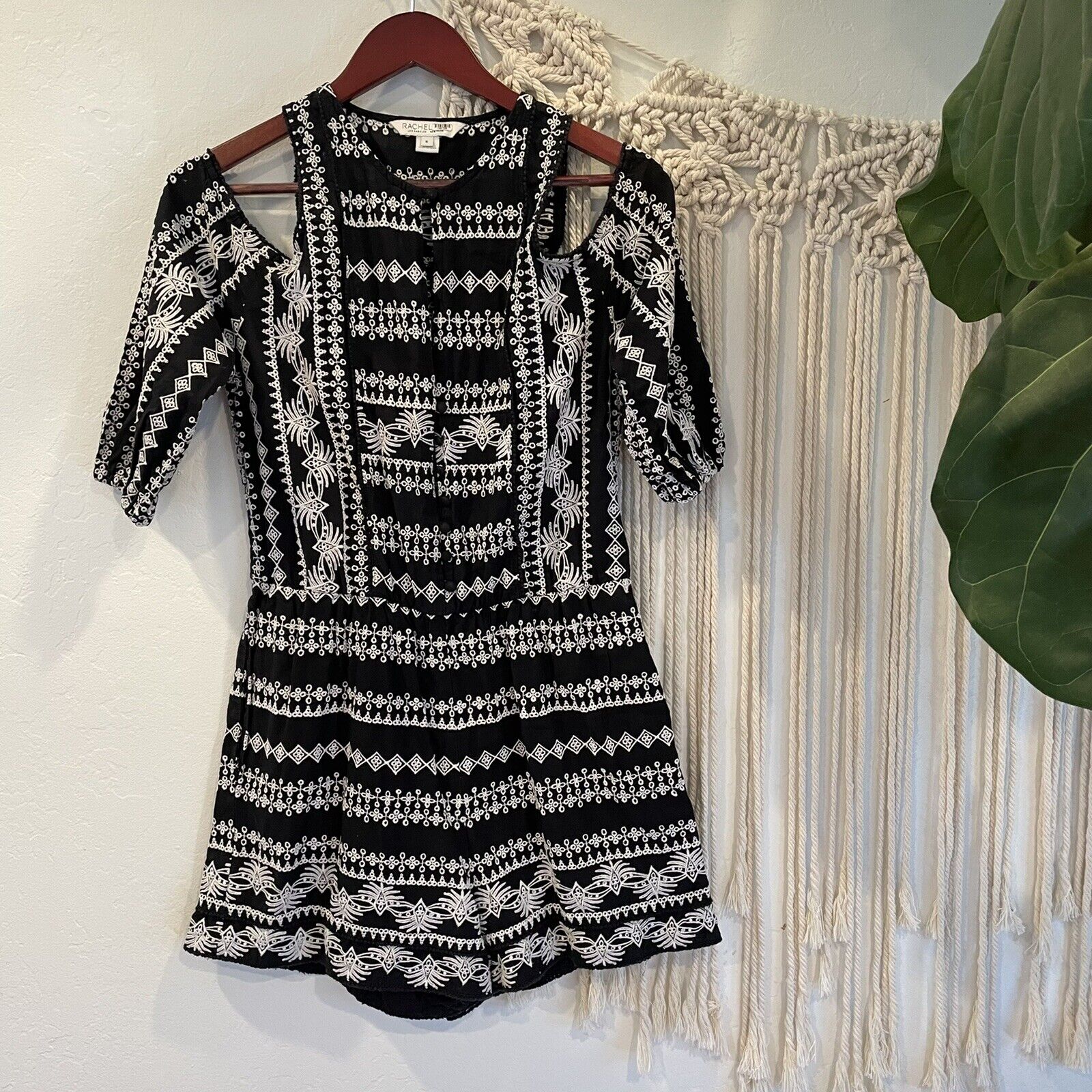 Free People /  Rachel Zoe Black Embroidered Romper - Size 6 / Medium  | $385