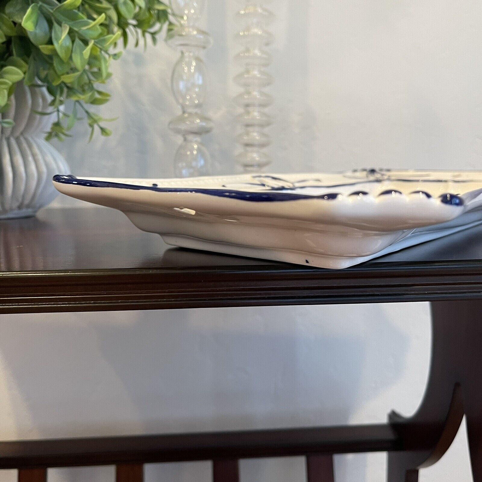 Vintage RCCL Blue & White  Portuguese Floral Painted Ceramic Serving Tray Dish