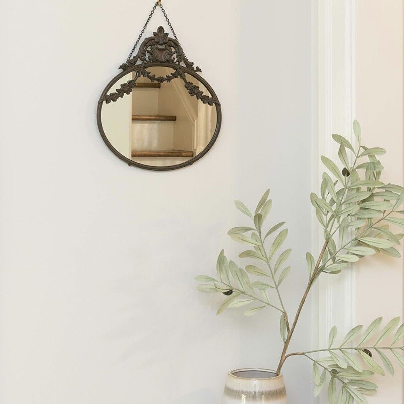 NEW Anthropologie Boho Antique Pewter Framed Hanging Wall Mirror Decor 14" x 11"