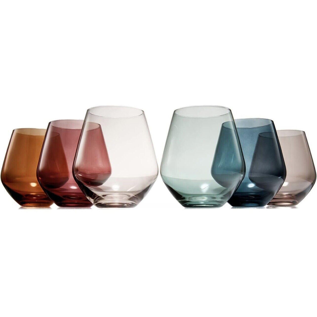 NEW West Elm (Set of 6) Colorful Stemless Crystal Wine Glass Drink Ware Bar Set