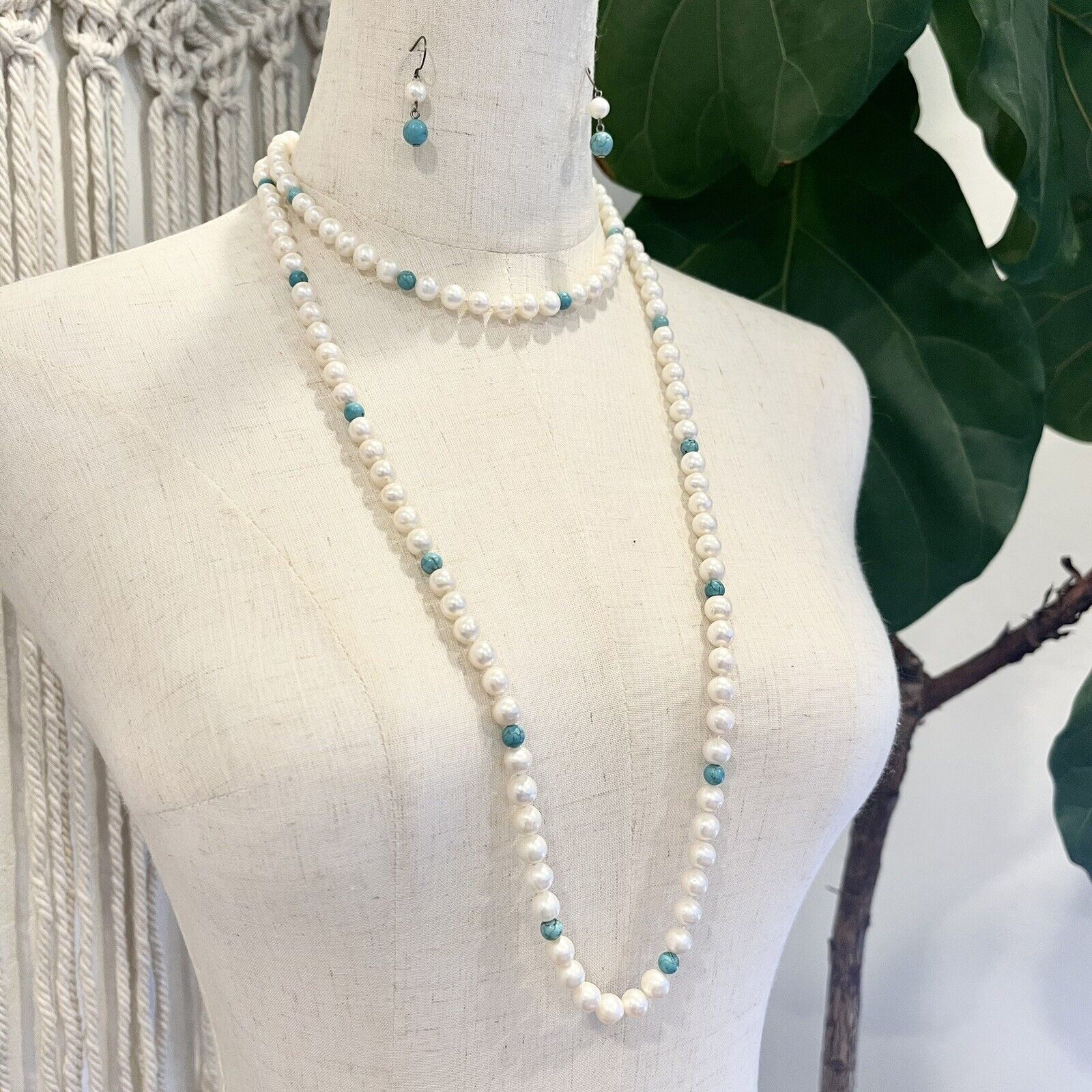 Custom Authentic Freshwater Pearls Opera Length Pearl Necklace & Earrings Set