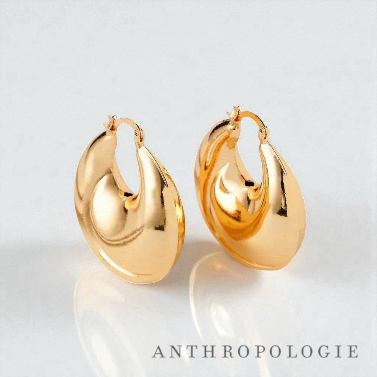 NEW Anthropologie Gold Plated Boho Chunky Hoop Dangle Snap Back Earrings Jewelry