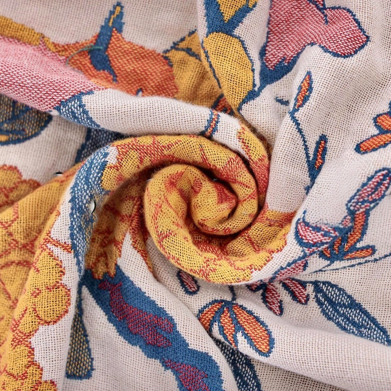 NEW Anthro XL Boho Bird Orange Floral Throw Blanket Bedspread Quilt 80" x 90"