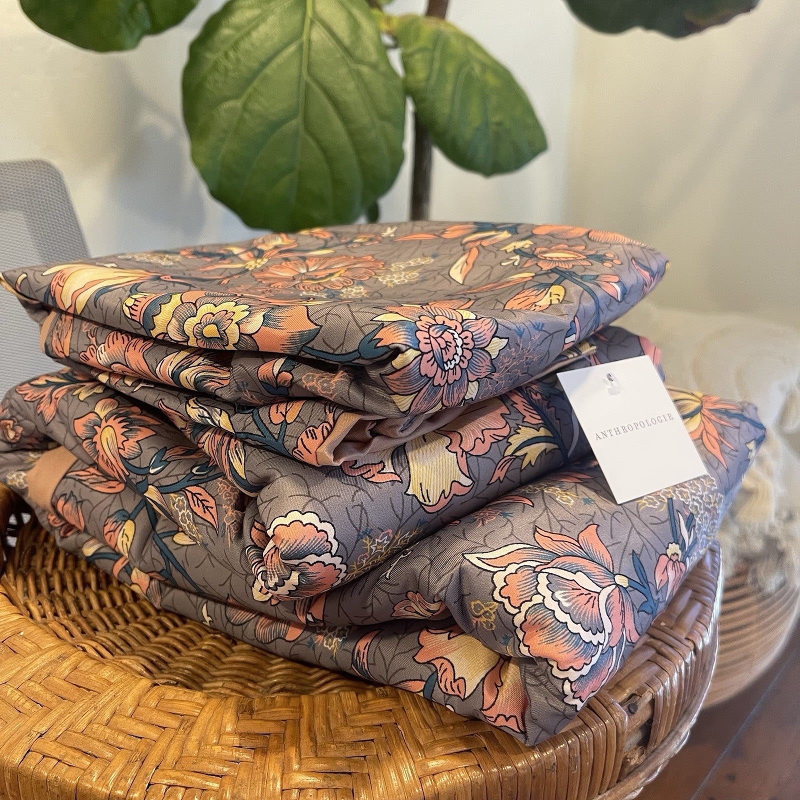 NEW Anthropologie Purple Floral Boho King Bedding Duvet Floral Sham Set