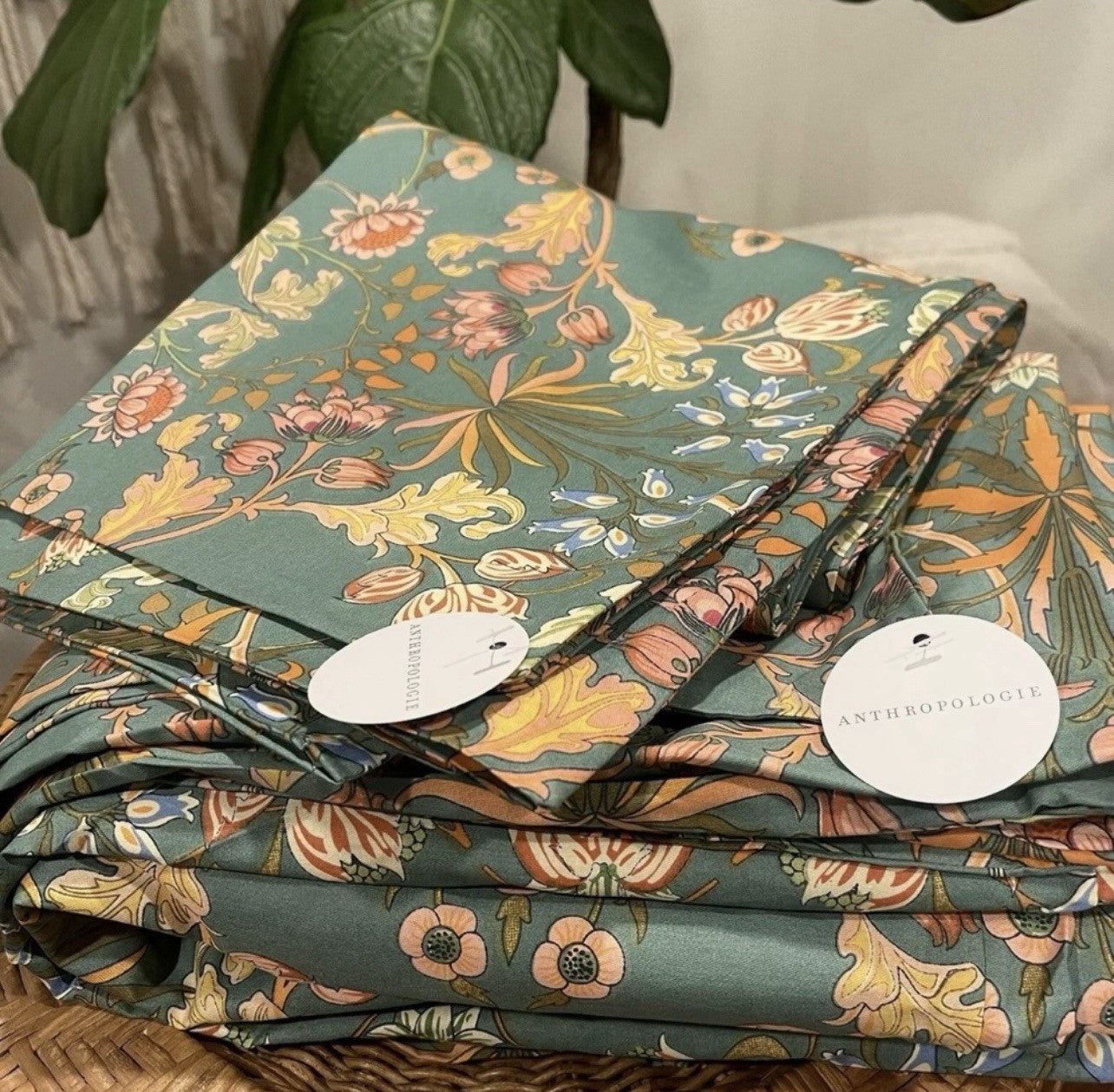 NEW Anthro Blue Orange Boho Floral Queen / King Bedding Duvet & Sham Case Set