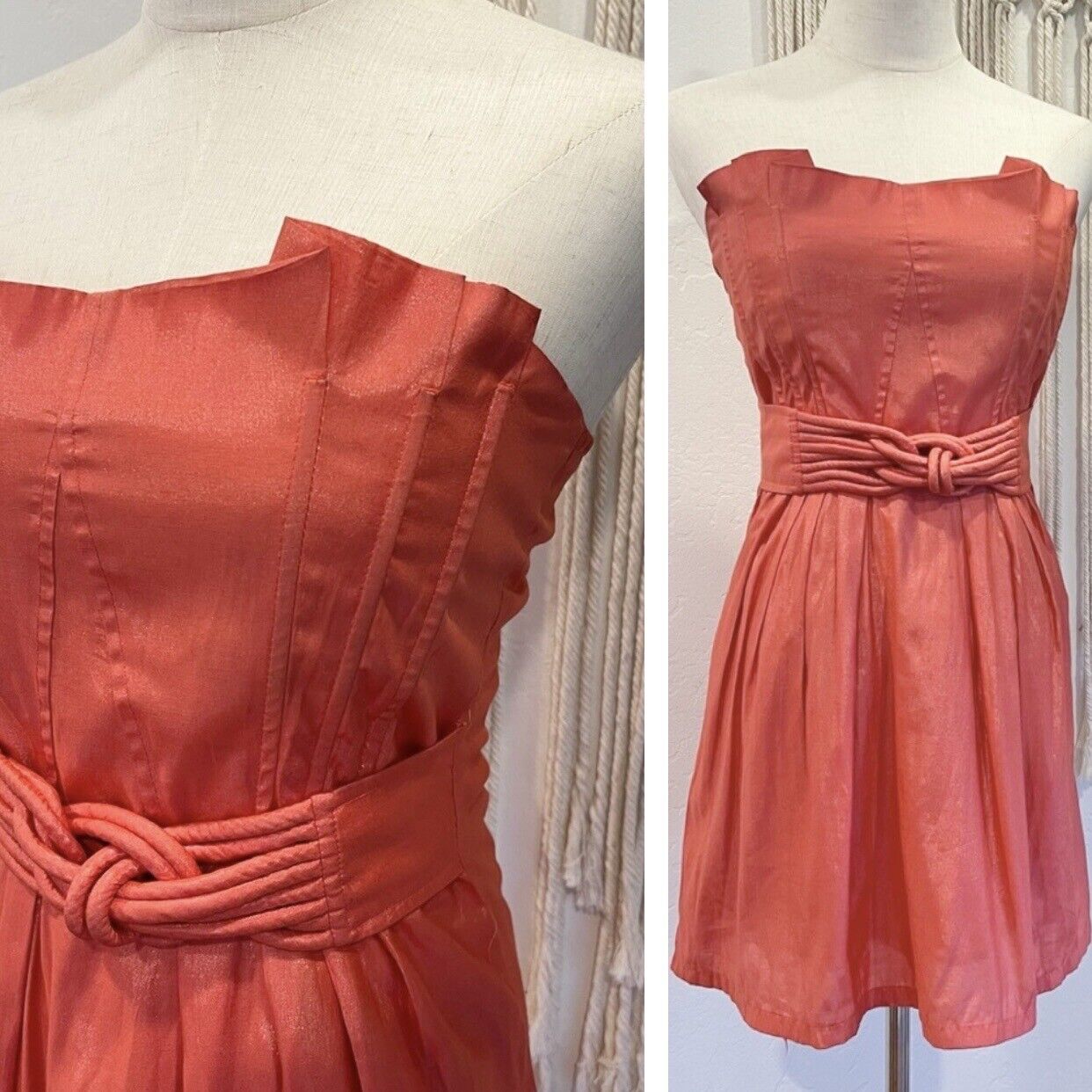 Anthropologie Coral Stretch Pleated Sundress Strapless Mini Dress - Size Small