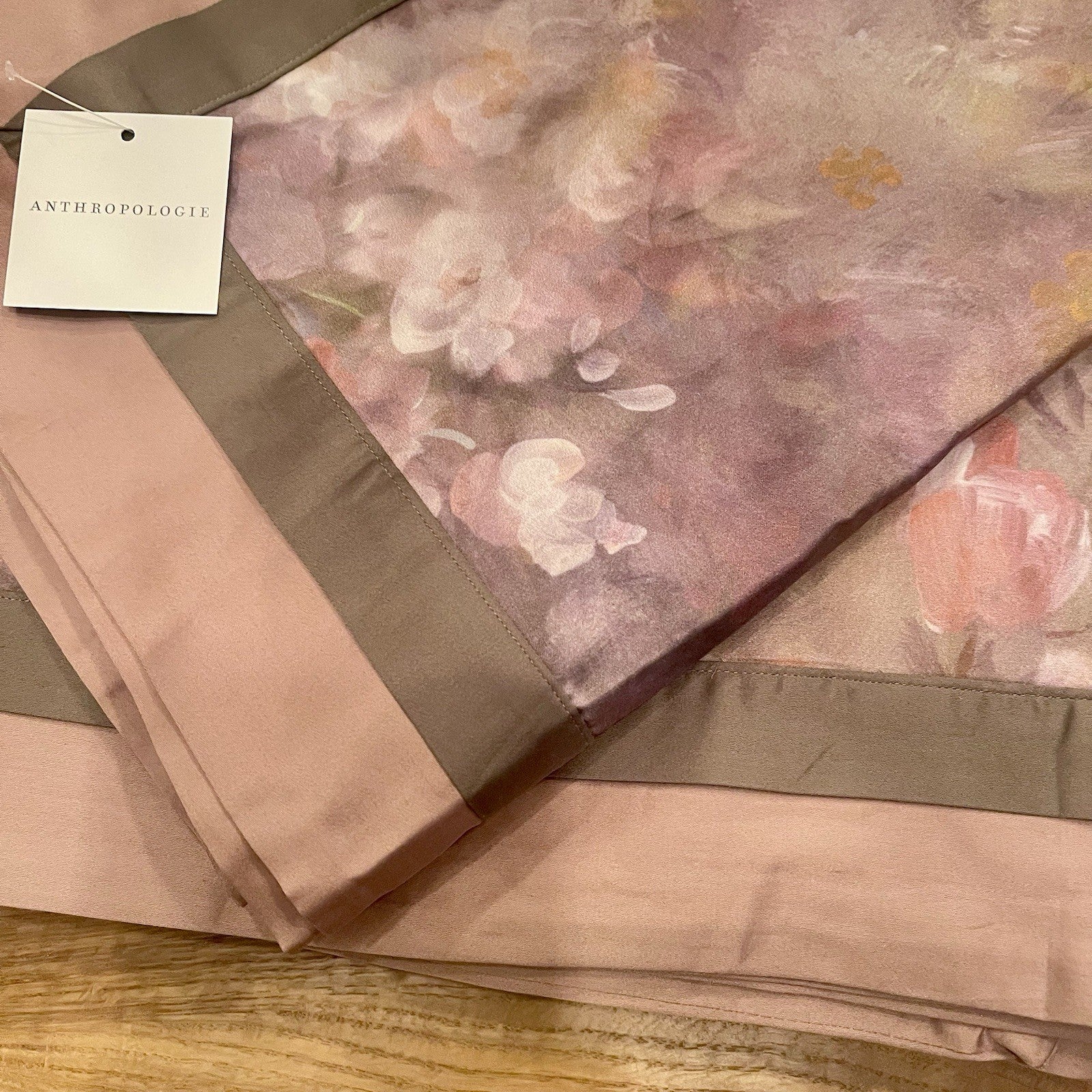 NEW Anthro Blush Pink Silk Floral Boho Cotton Queen Bedding Duvet & Sham Set