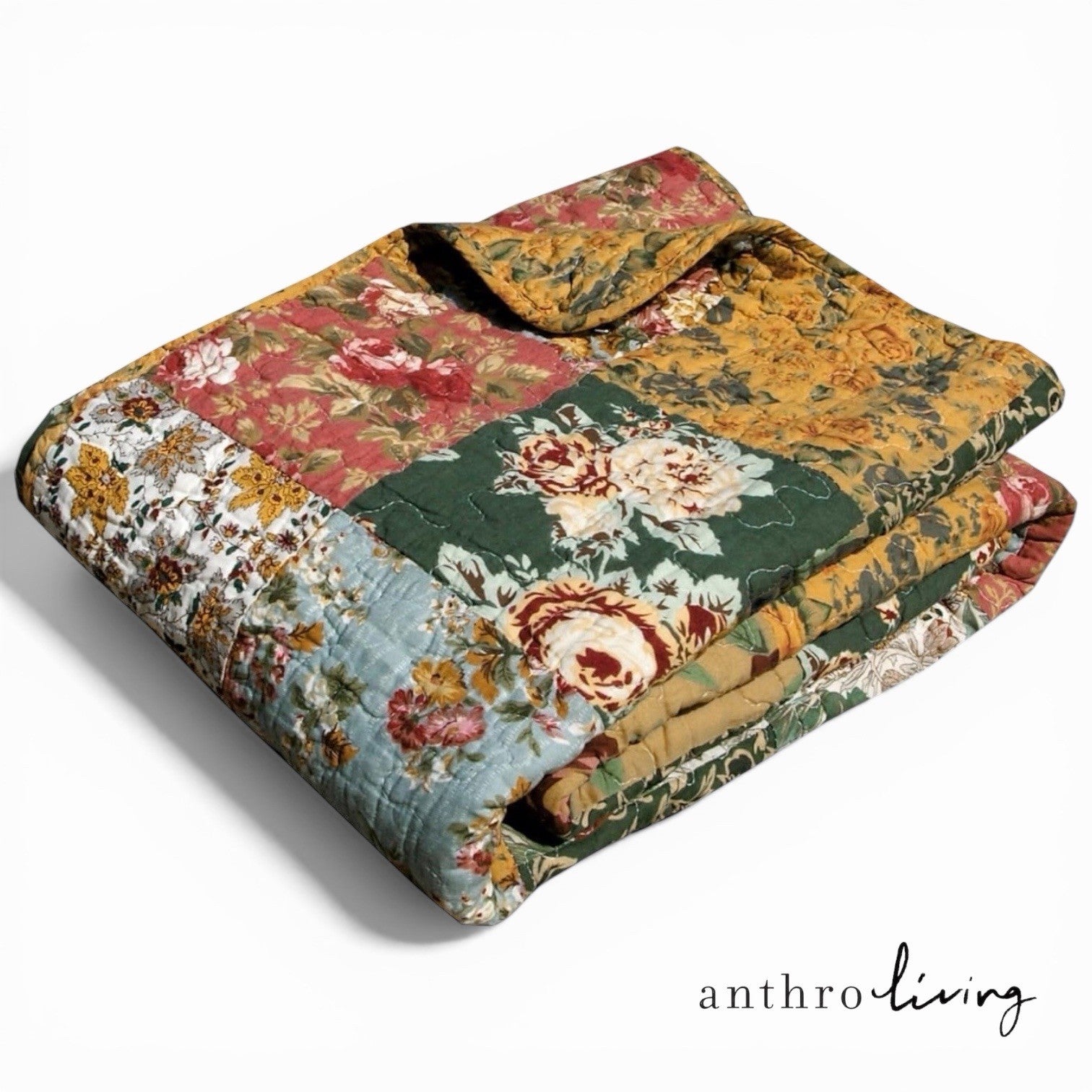 NEW Anthropologie Boho Floral Throw Blanket Bedspread Quilt Bedding - 50" x 60"
