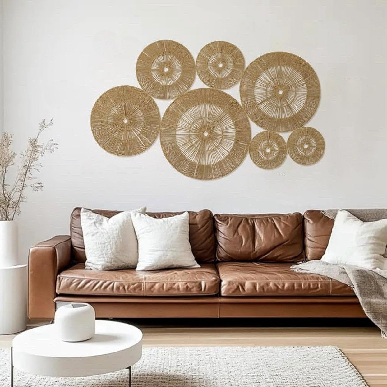NEW West Elm 7-Piece Woven Wicker Rattan Round Boho Wall Decor Hanging Baskets