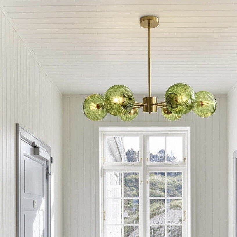 NEW Anthropologie Chandelier Mid Century Modern Gold Green Light Ceiling Fixture
