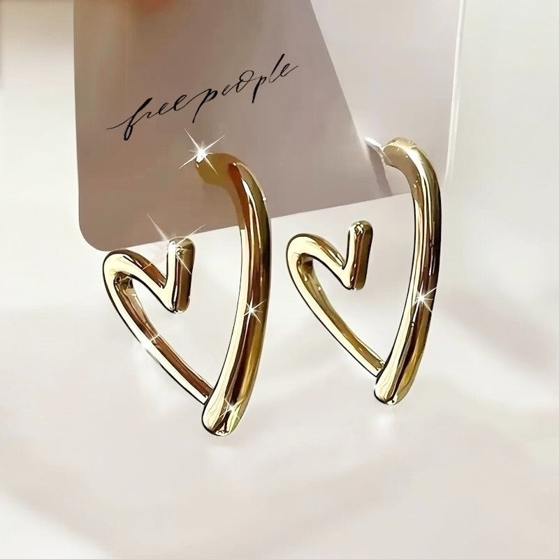 NEW Free People Large Gold Plated Boho Heart Abstract Hoop Earrings Jewelry
