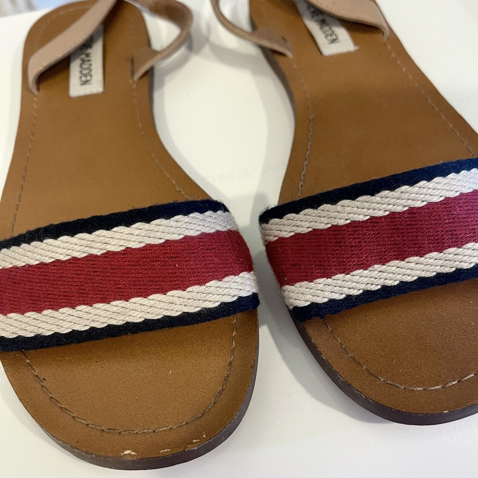 Steve Madden Red & Blue Fabric Strap Sandals Shoes Flip Flops | Size 39 / 8.5 