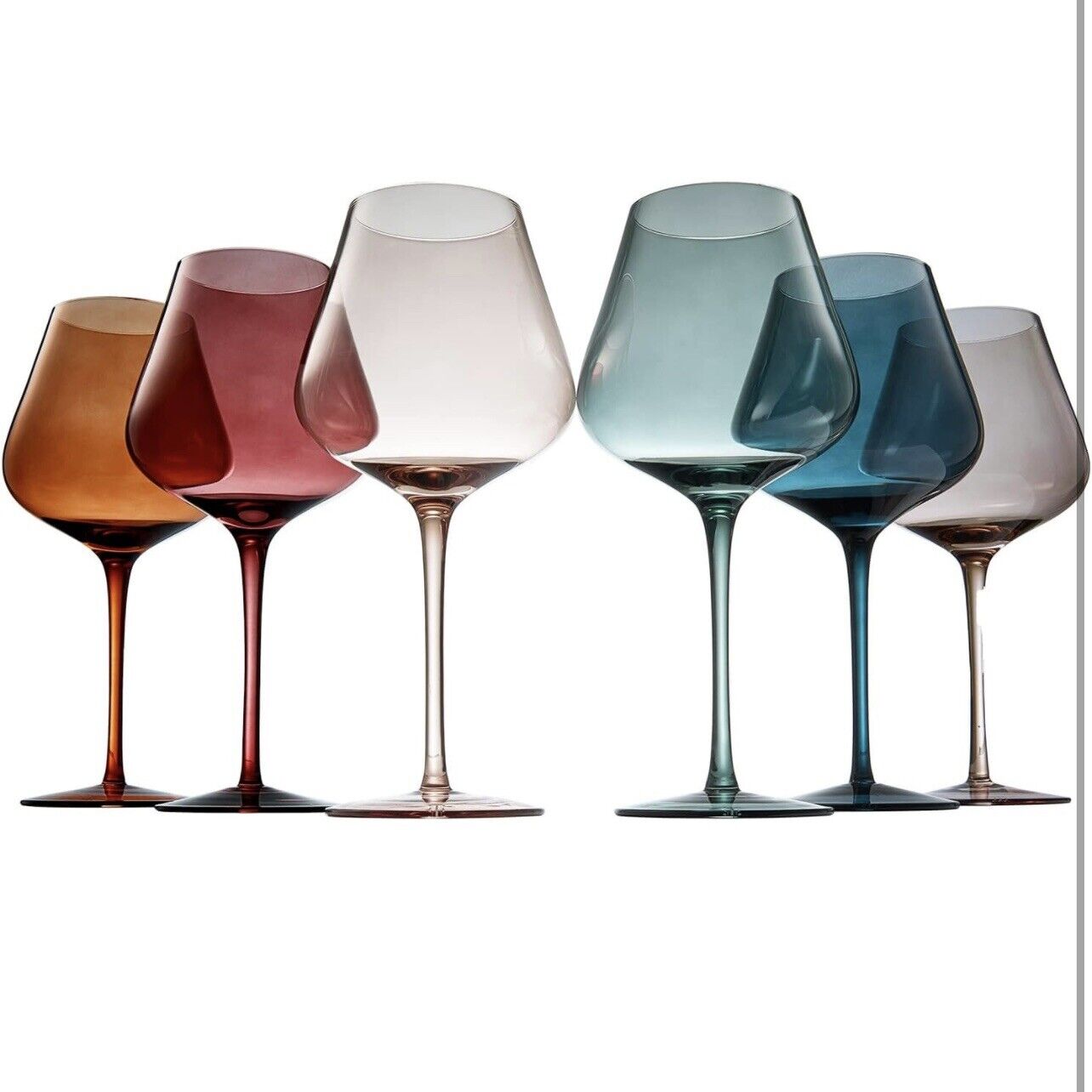 NEW West Elm (Set of 6) Colorful Stemmed Crystal Wine Glass Drink Ware Bar Cups