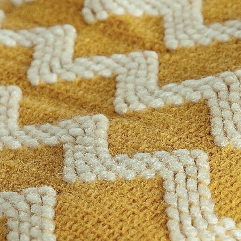 NEW Anthropologie Yellow Boho Tassel Chunky Knit Woven Throw Blanket - 50" x 68"