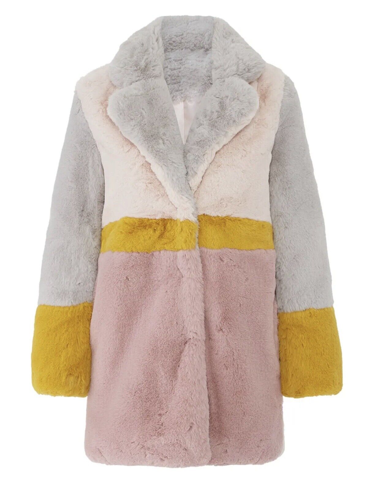 Apparis Lisa Faux Fur Color Block Boho Pink & Yellow Coat Jacket - Size Small