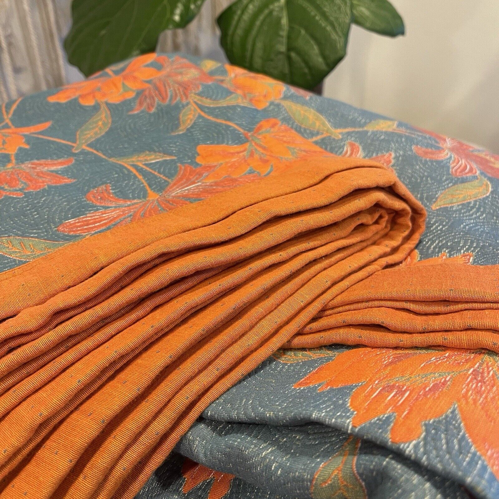 NEW Anthropologie Blue Orange Reversible King Size Bedspread Blanket Sham Set