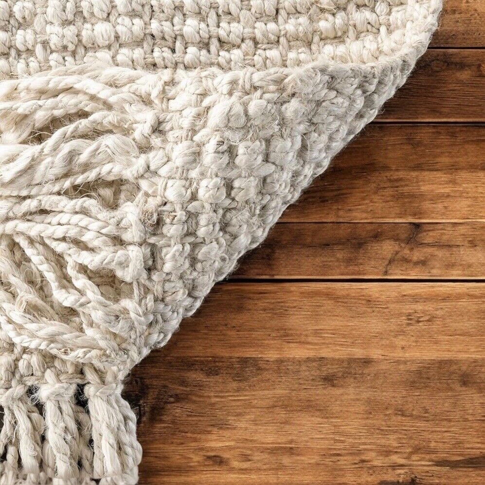 NEW West Elm White Beige Boho Jute Chunky Woven Moroccan Area Rug Carpet 6' x 9'