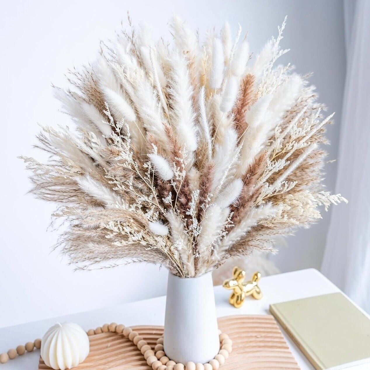 NEW Anthropologie 96 Piece Dried Nuetral Pampas Grass Boho Decor Flowers Reeds