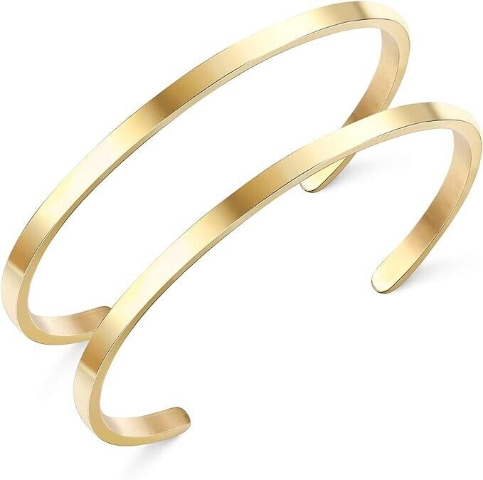 New Anthropologie Two-piece Boho Gold Plated Bangle Cuff Bracelet Jewelry Set