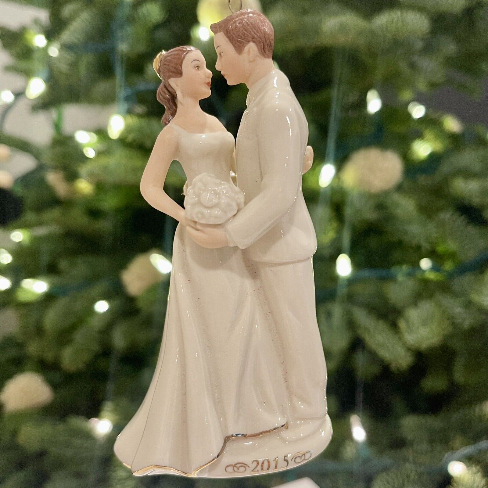 New Lenox Ceramic Porcelain White Bride Groom Christmas Tree Hanging Ornament