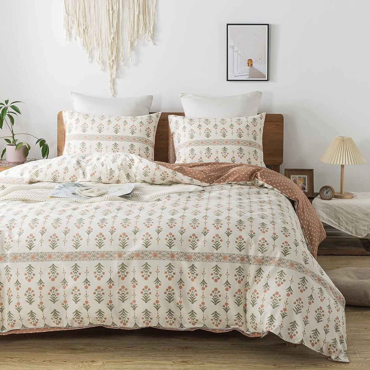 NEW Anthropologie Cream Boho Queen Size Floral Bedding Duvet Cotton Sham Set