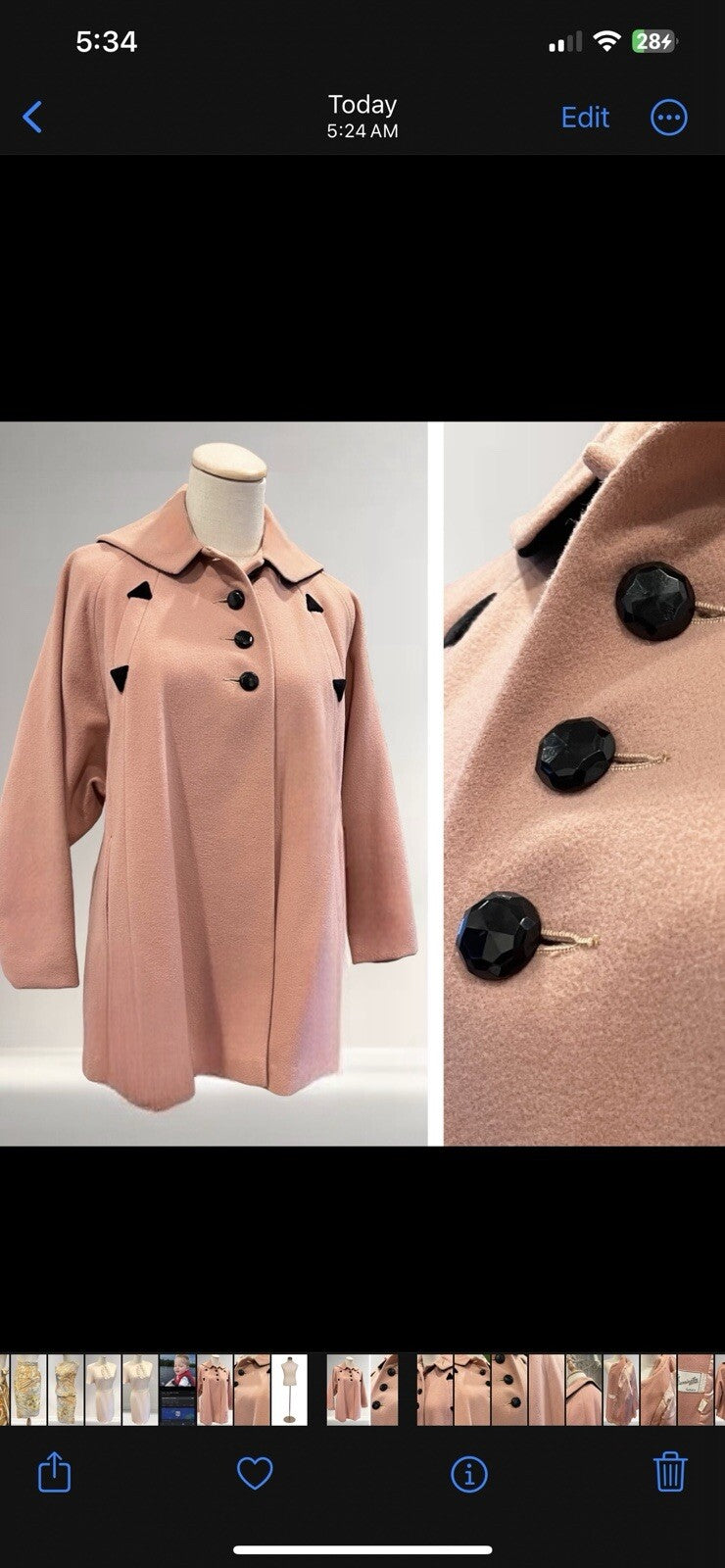 Vintage Lady Barrington Retro Dusty Pink Pea Coat Jacket Sweater - Size Small