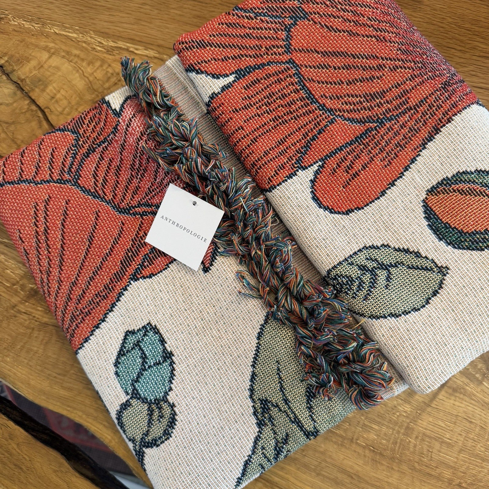 NEW Anthropologie Boho Bird Floral Tassel Throw Blanket Bedspread Quilt 50 x 70