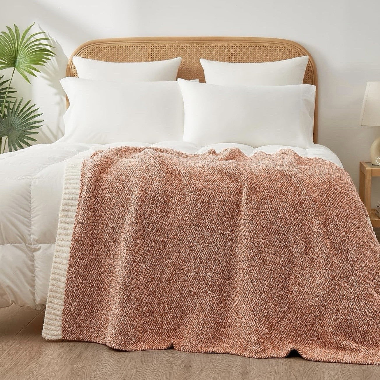 NEW Anthro Red Orange Ultra Soft Boho Chunky Knit Throw Blanket Bedding 50 x 60
