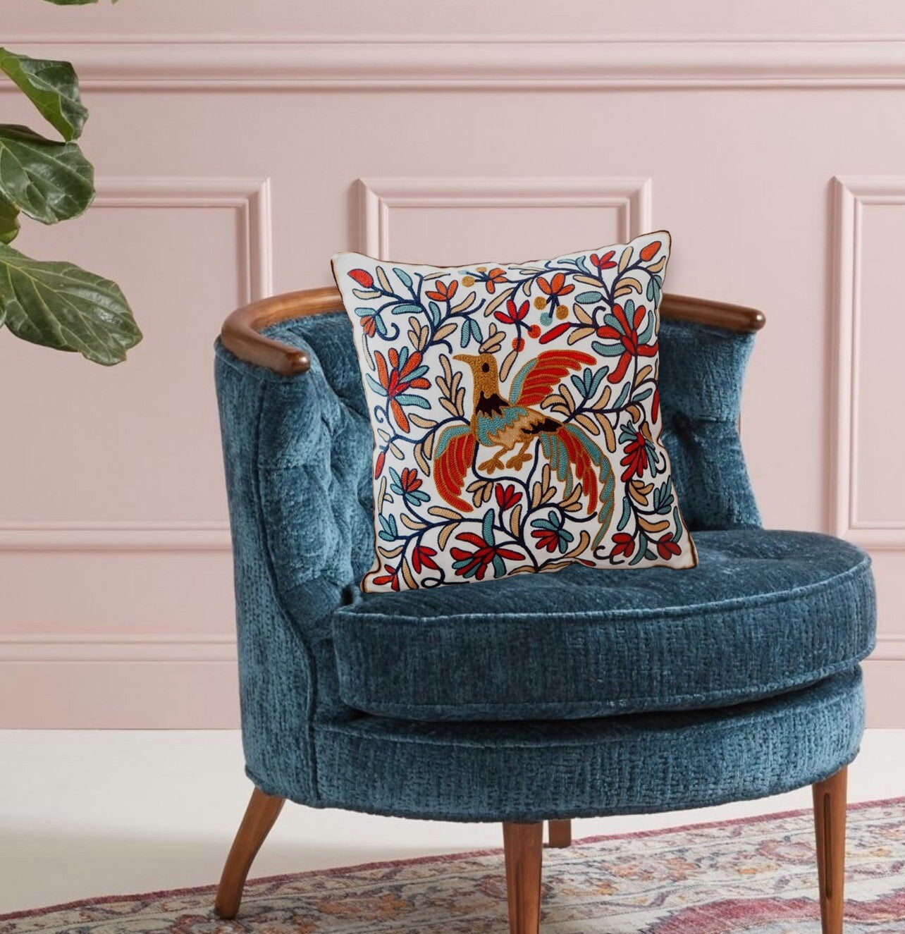 NEW Anthropologie Boho Floral Embroidered Throw Pillow Cover Case Sham 18" x 18"