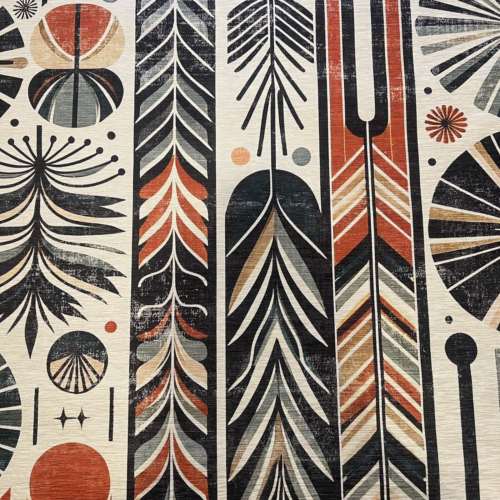 NEW Anthropologie Cream Boho Retro Floral Geometric Area Rug Carpet 5'7" x 4'
