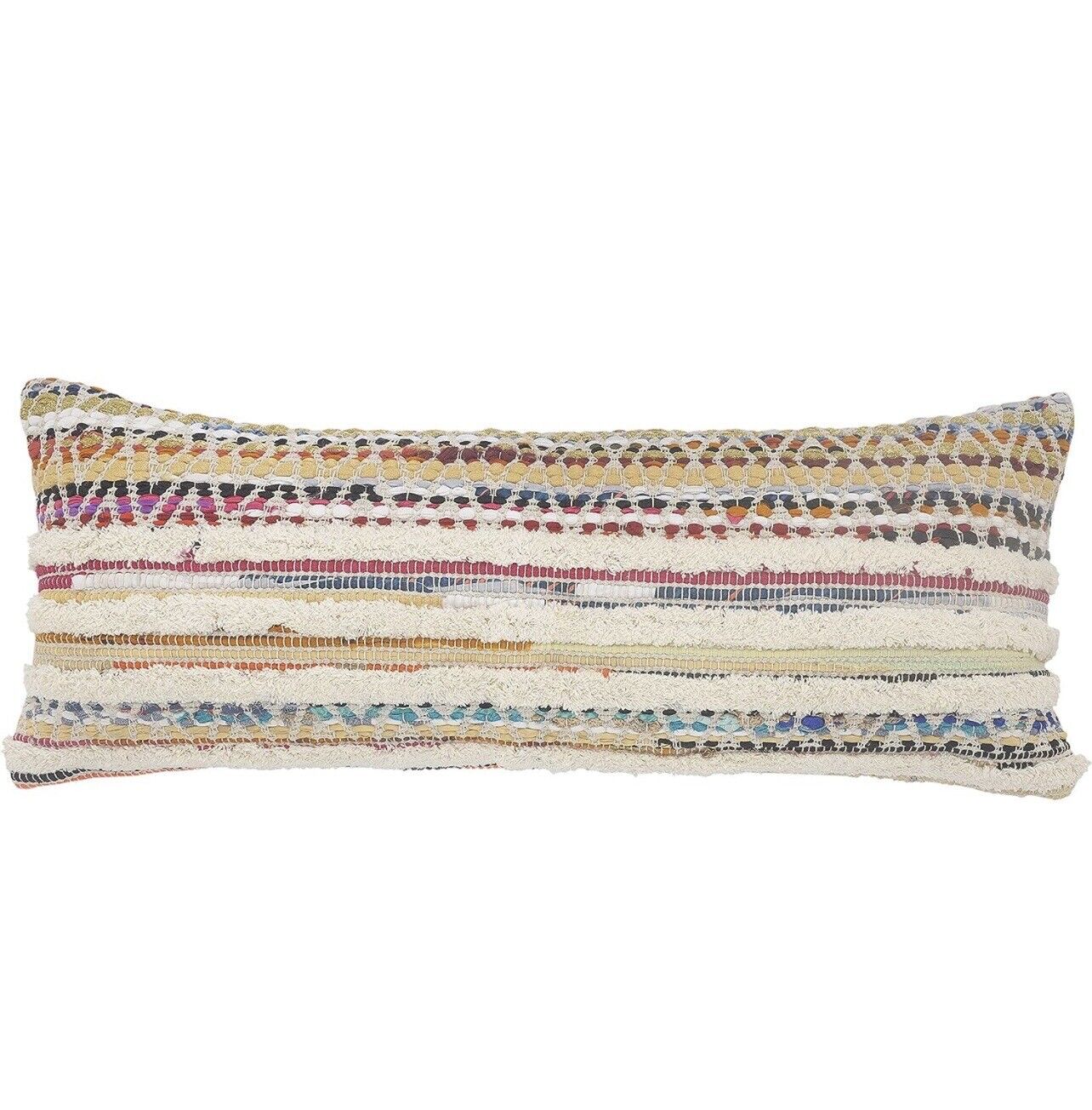 New Anthropologie Boho Lumbar Colorful Woven Tassel Long Throw Pillow 14" x 36"