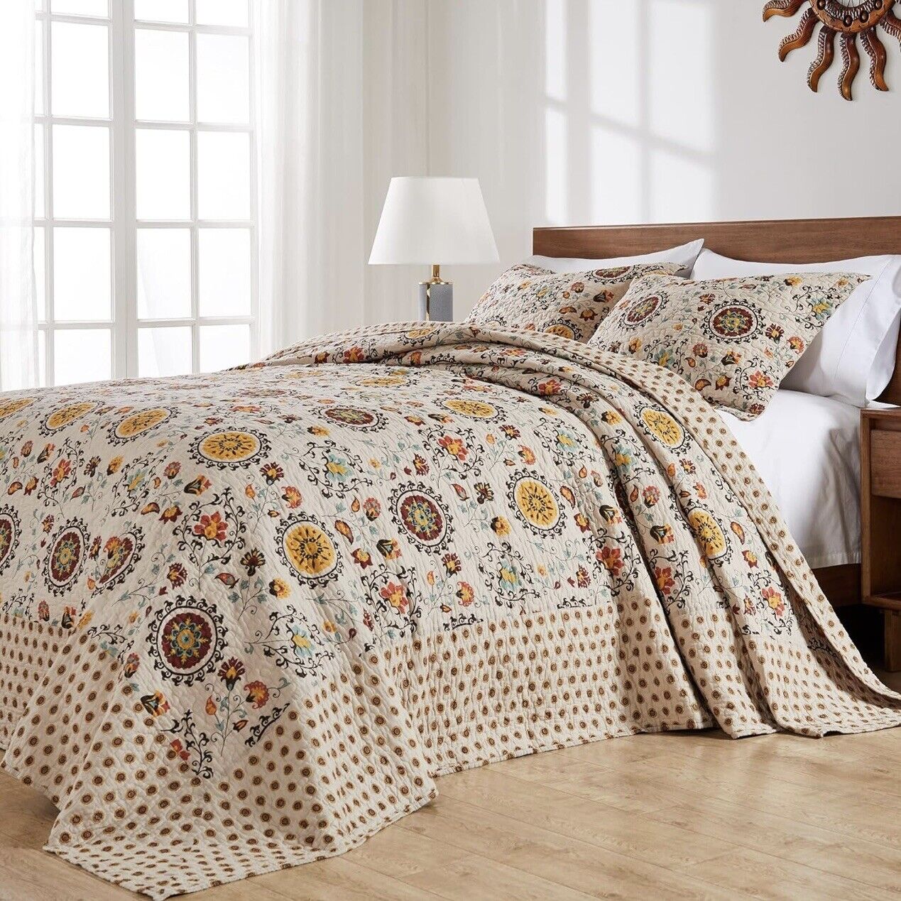 NEW Anthropologie Multicolor Retro Boho King Quilt Bedspread Bedding Sham Set