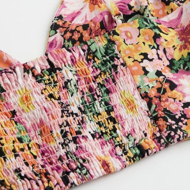 NEW Anthropologie Boho Floral Stretch Crop Top & Midi Wrap Skirt Set Size Medium